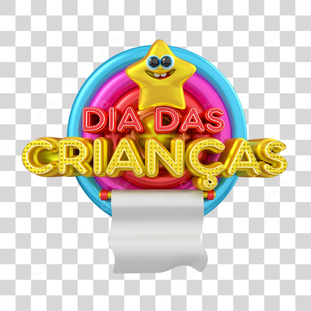 Selo 3D Dia das Crianças Para Composição PNG Transparente Sem Fundo