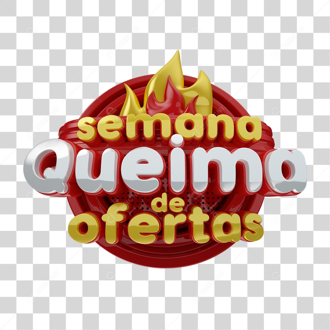 Selo 3D Semana Queima de Ofertas Para Composição PNG Transparente Sem Fundo
