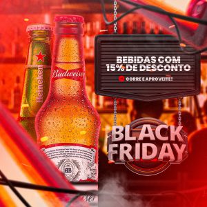 Social Media Black Friday Distribuidora de Bebidas 15% de Desconto PSD Editável