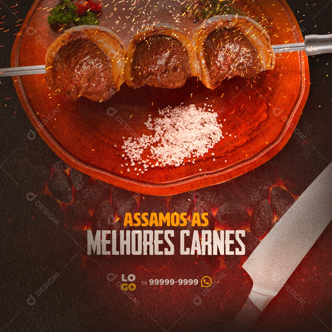 Assamos as Melhores Carnes! Churrascaria Social Media PSD Editável