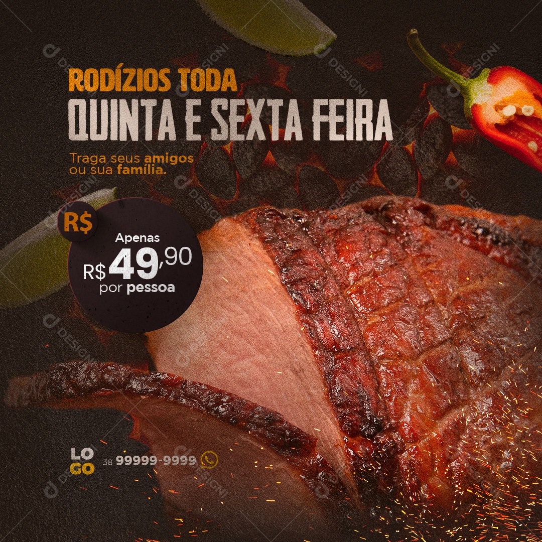 Rodízios Toda Quinta e Sexta Feriara Churrascaria Social Media PSD Editável