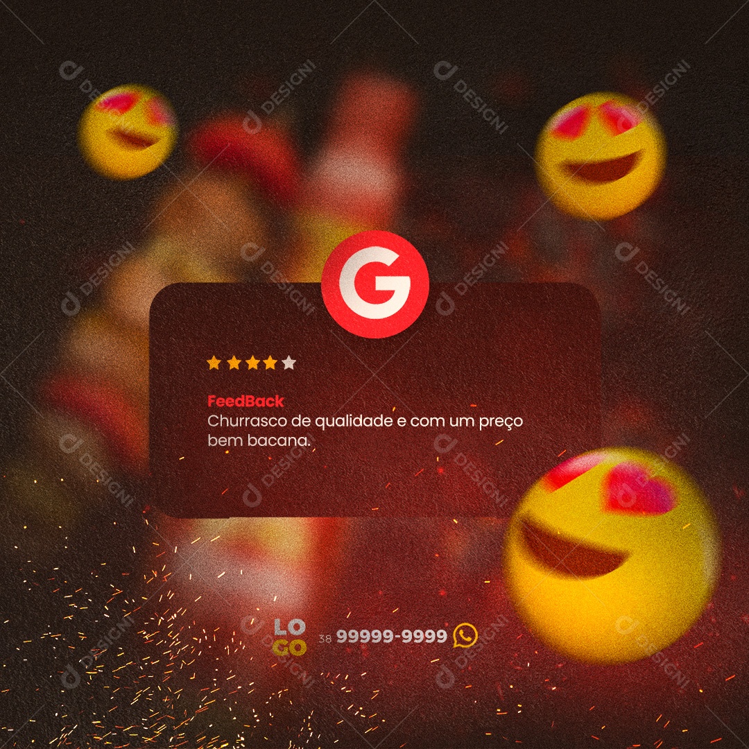 Feedback Churrasco de Qualidade Churrascaria Social Media PSD Editável