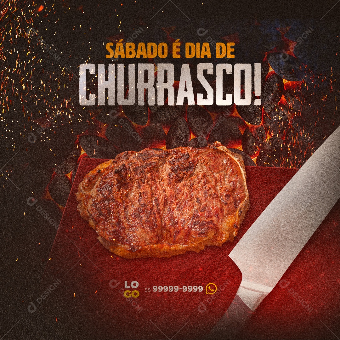 Sábado é Dia de Churrasco Churrascaria Social Media PSD Editável
