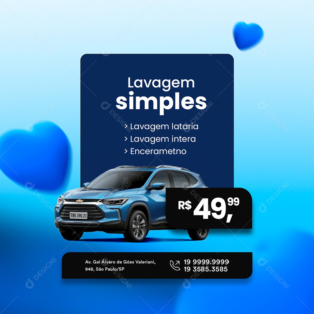 Lavagem Simples Estética Veicular Social Media PSD Editável