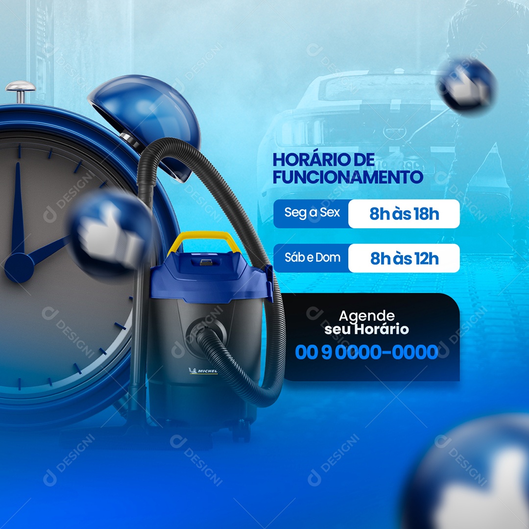 Horário de Funcionamento Estética Veicular Social Media PSD Editável