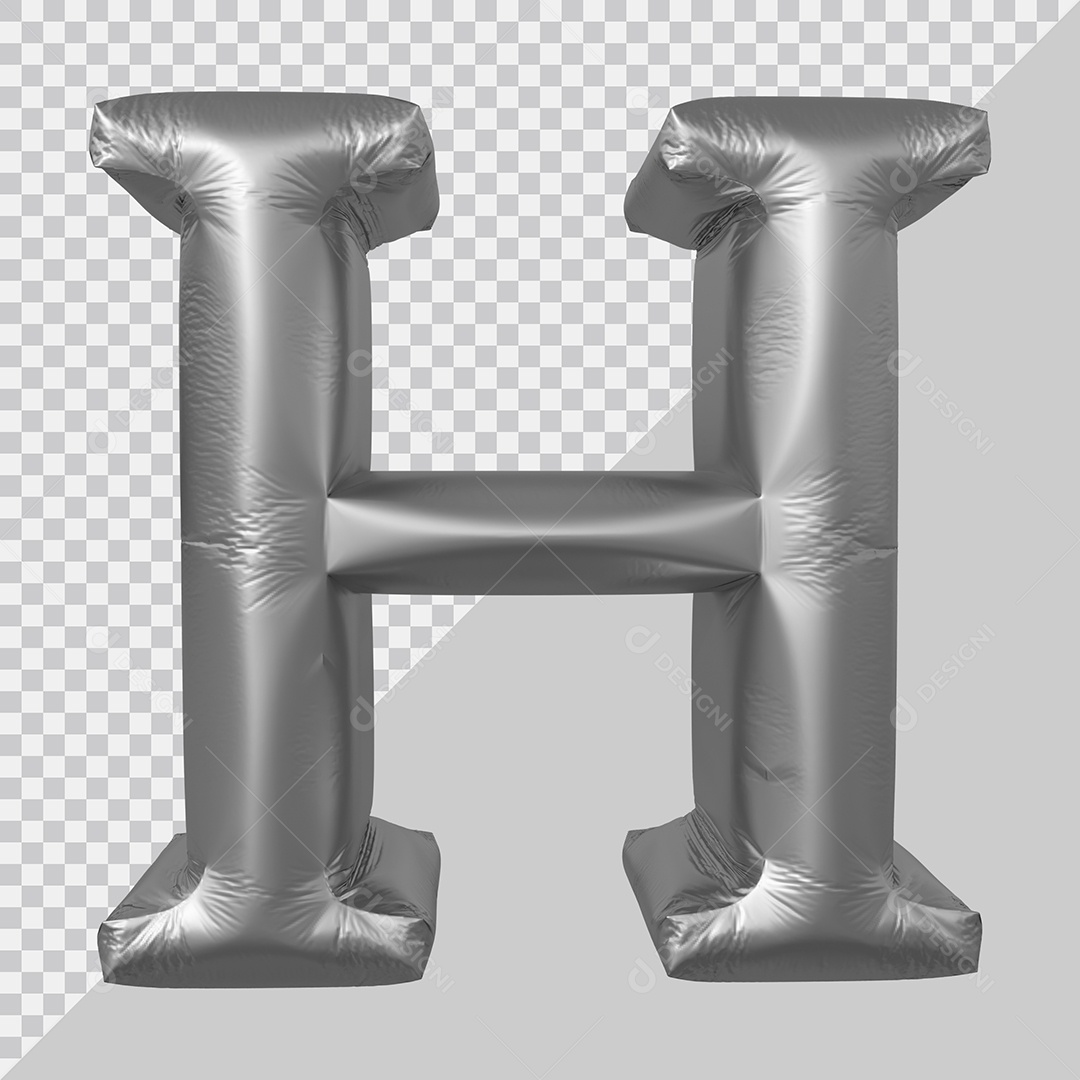 Elemento 3D Para Composição Letra H Prata PSD