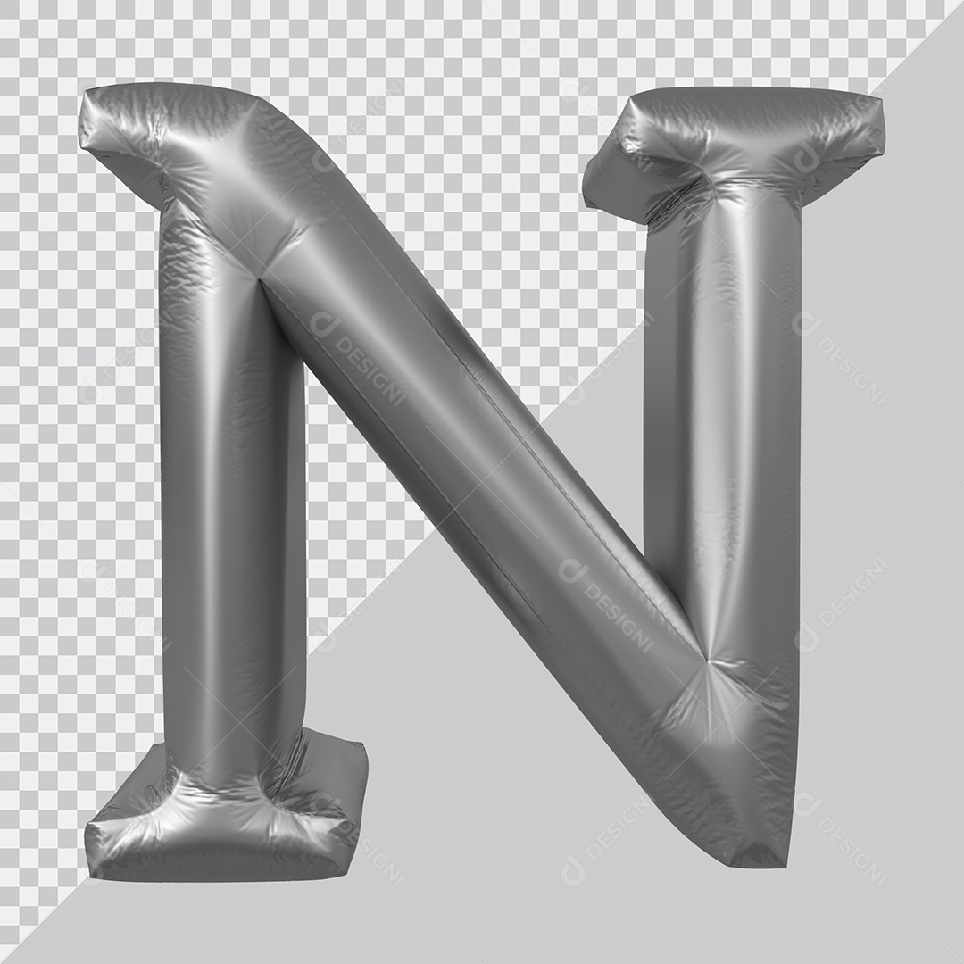 Elemento 3D Para Composição Letra N Prata PSD