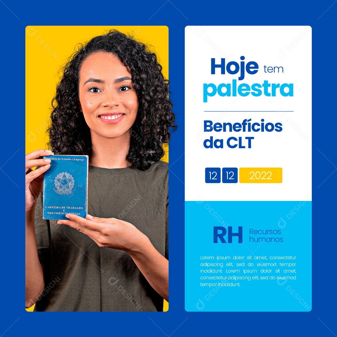 Hoje tem Palestra Benefícios da CLT RH Recursos Humanos Social Media PSD Editável