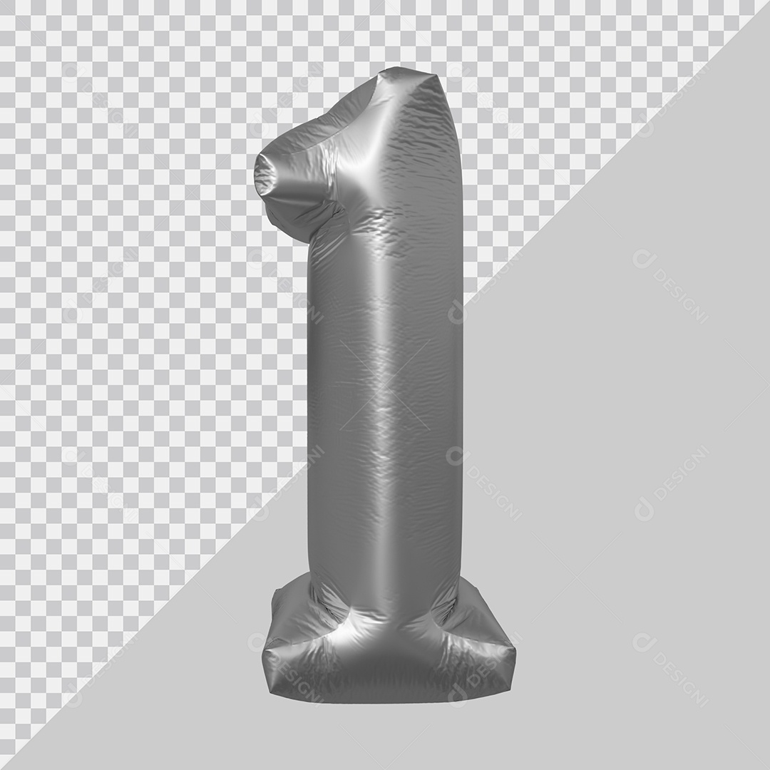 Elemento 3D Para Composição Número 1 Prata PSD