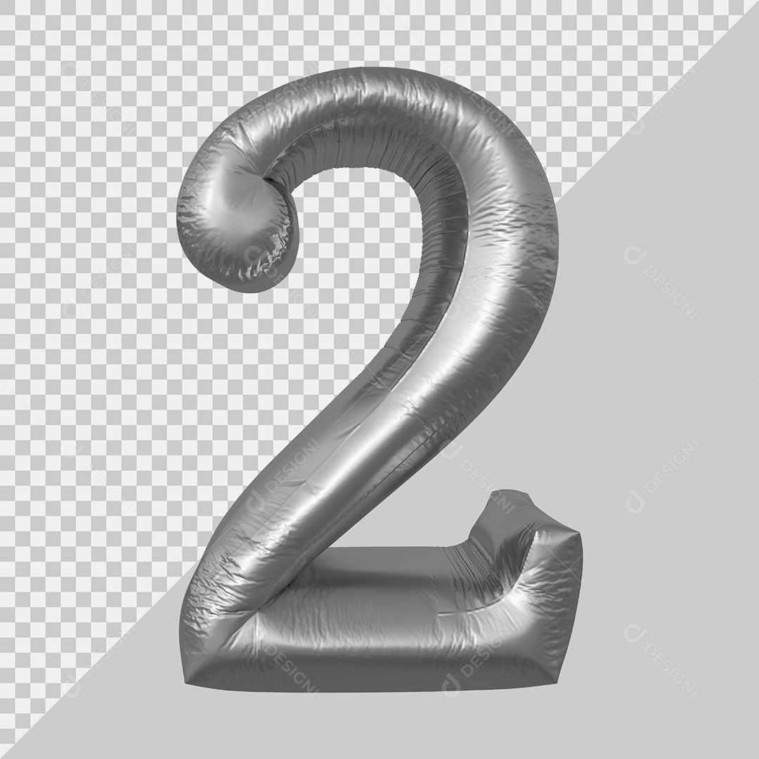 Elemento 3D Para Composição Número 2 Prata PSD