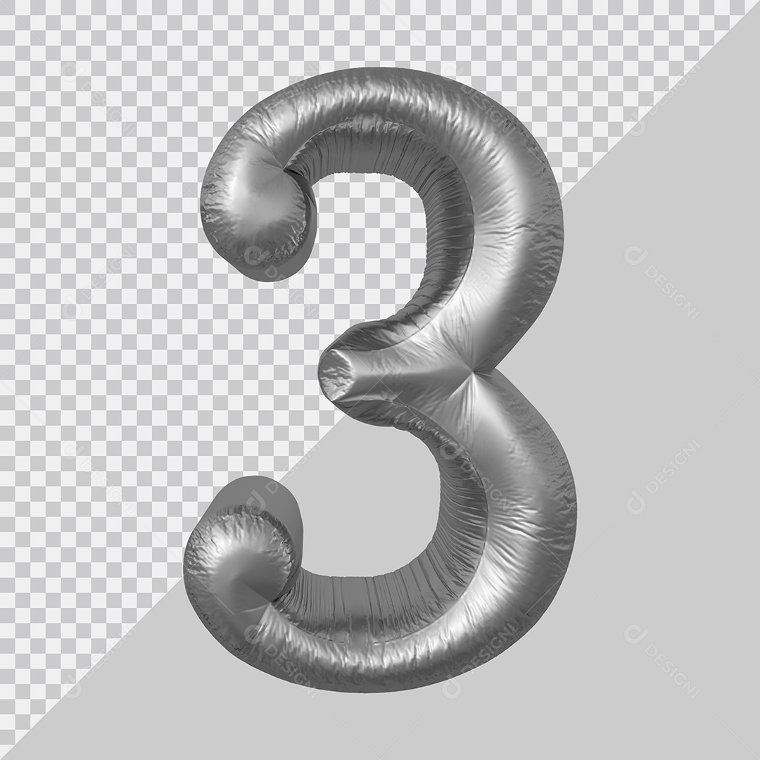 Elemento 3D Para Composição Número 3 Prata PSD