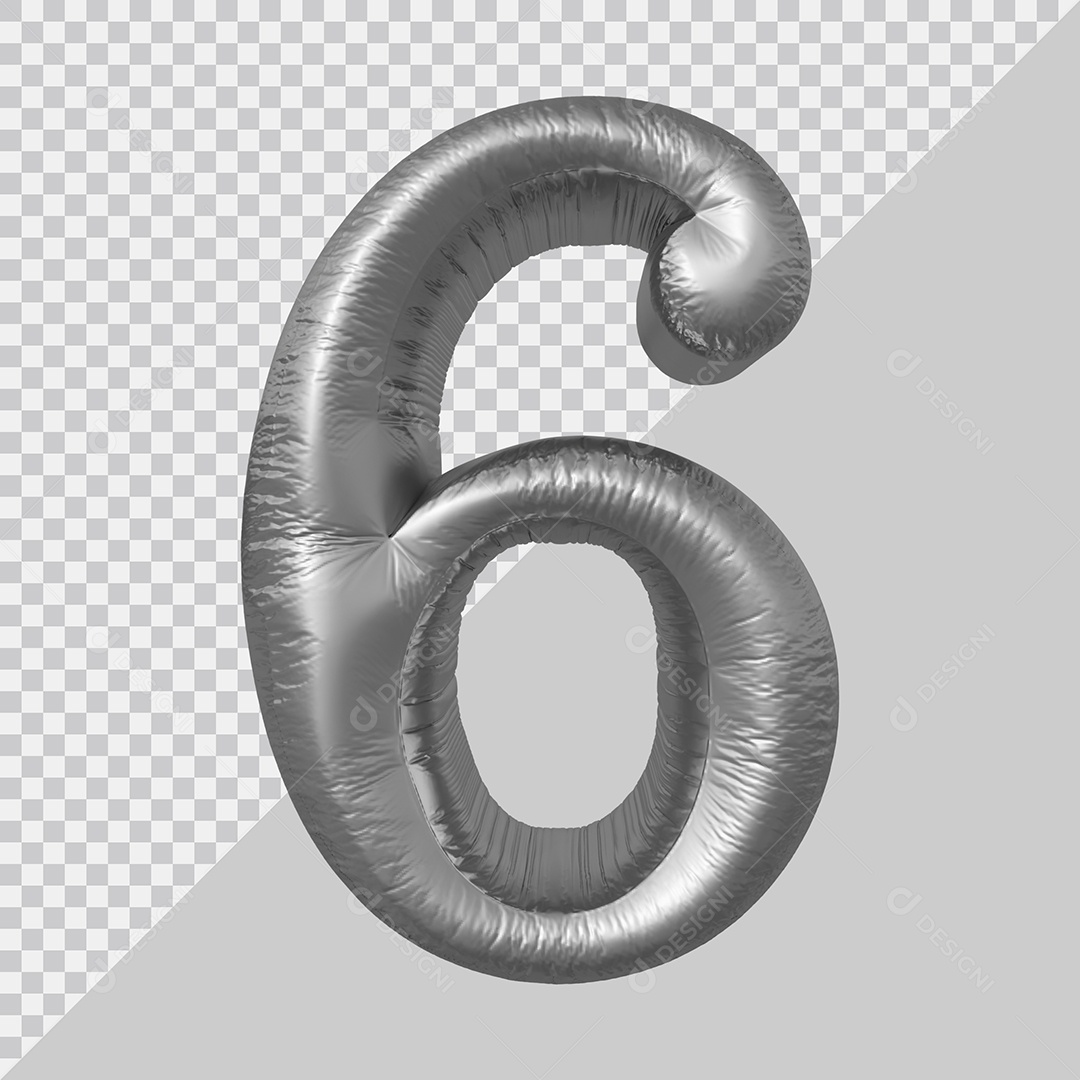 Elemento 3D Para Composição Número 6 Prata PSD