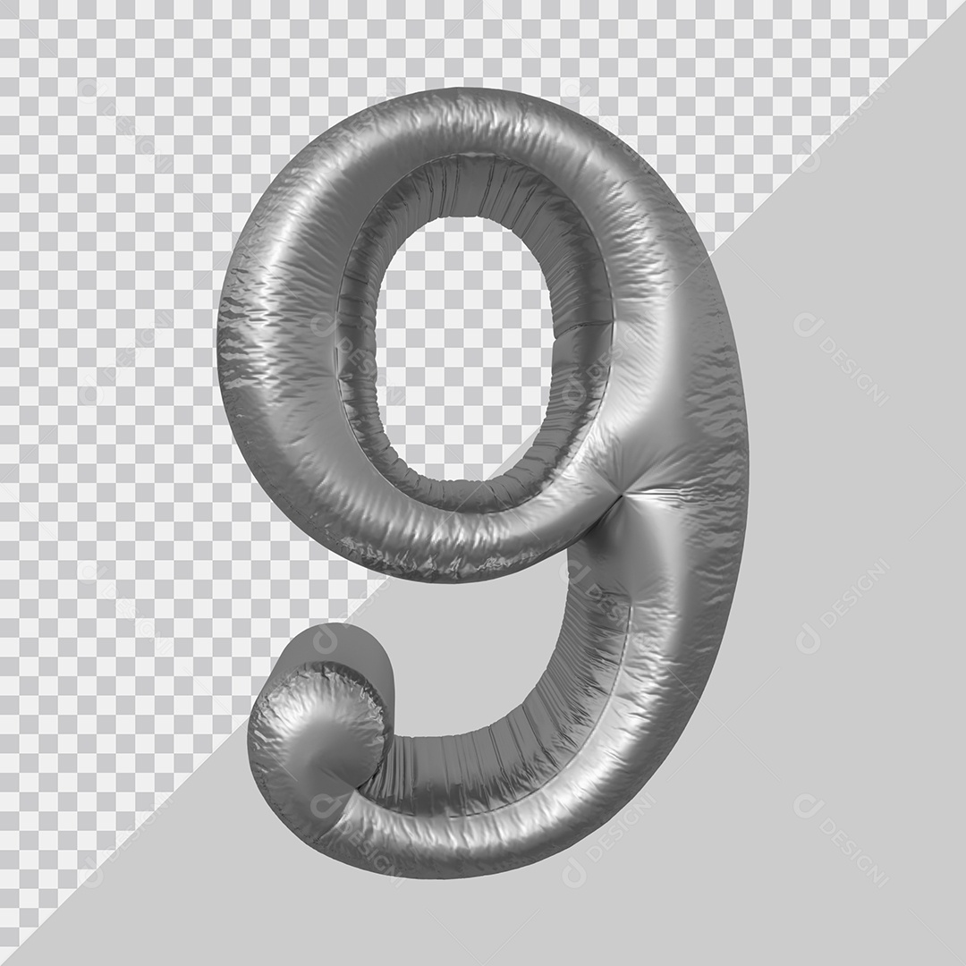 Elemento 3D Para Composição Número 9 Prata PSD