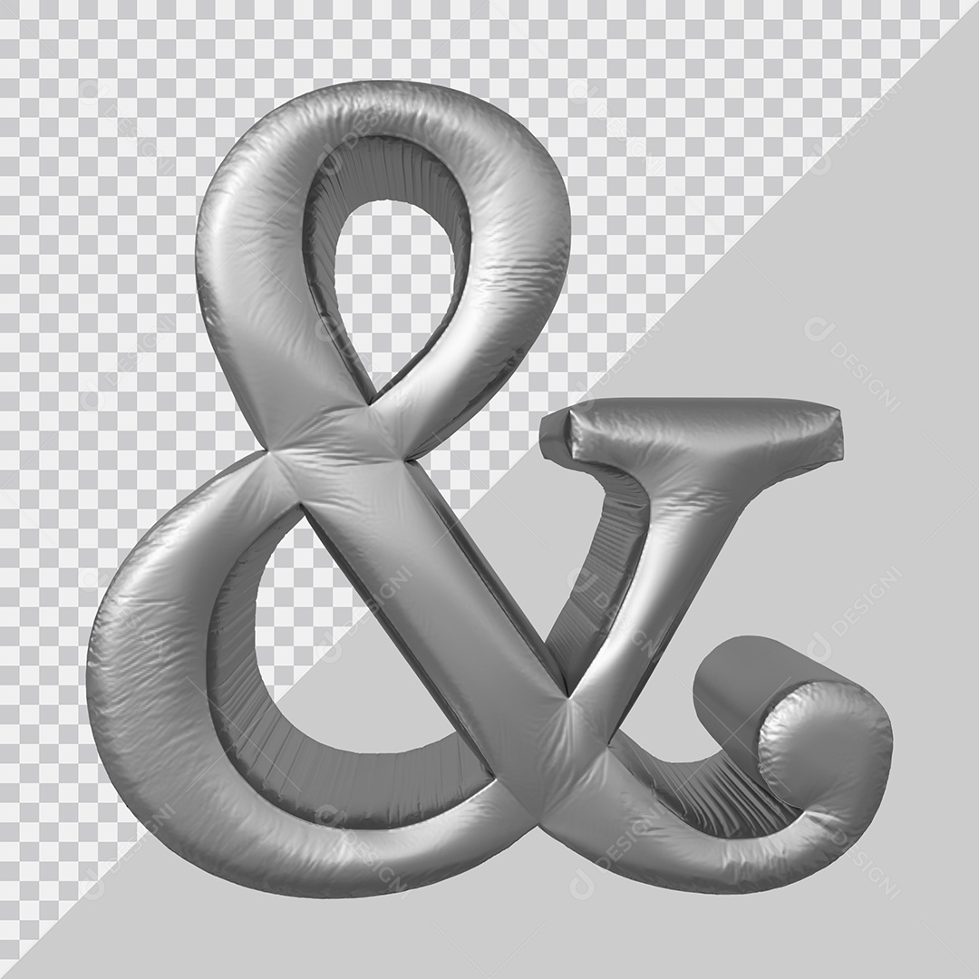 Elemento 3D Para Composição Símbolo de Ampersand Prata PSD
