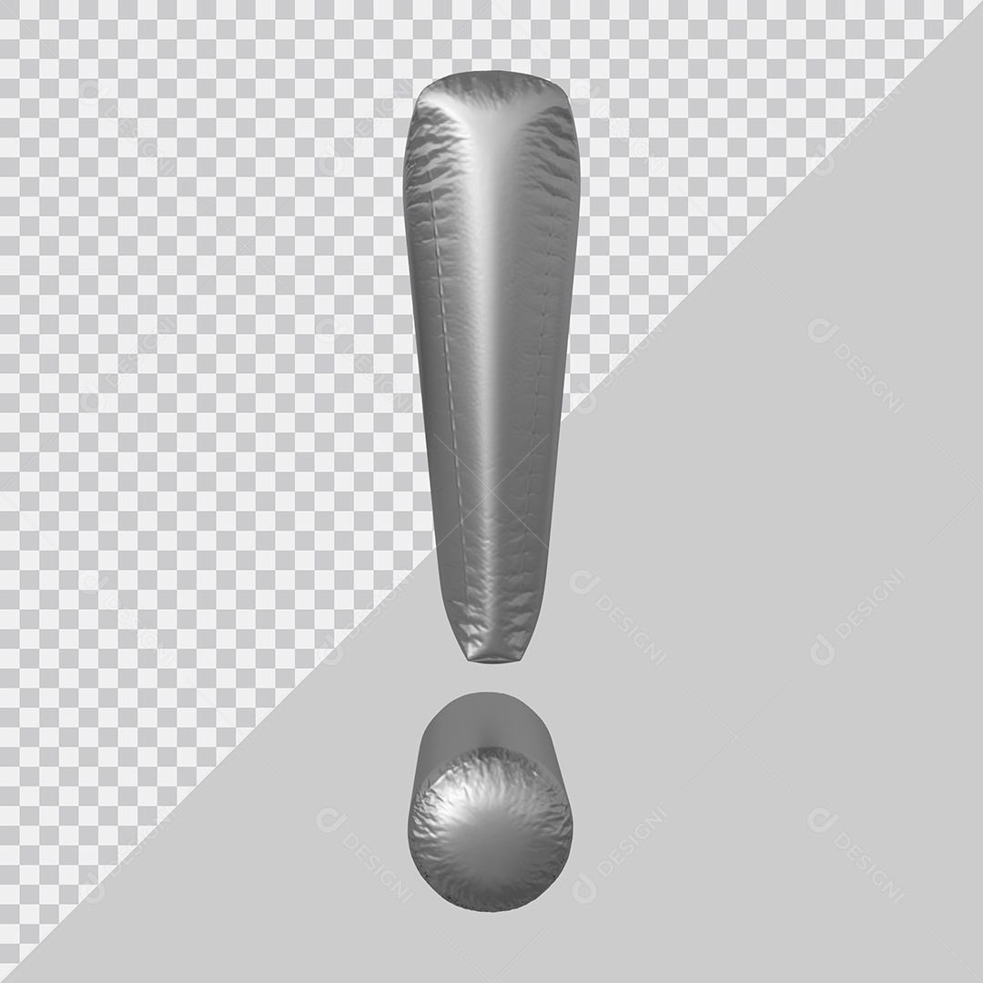 Elemento 3D Para Composição Símbolo de Ponto de Exclamação Prata PSD