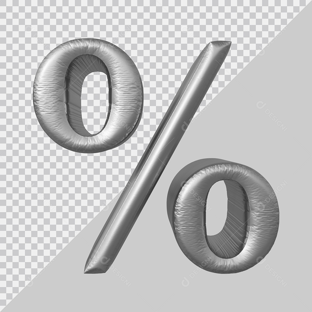 Elemento 3D Para Composição Símbolo de Porcentagem Prata PSD