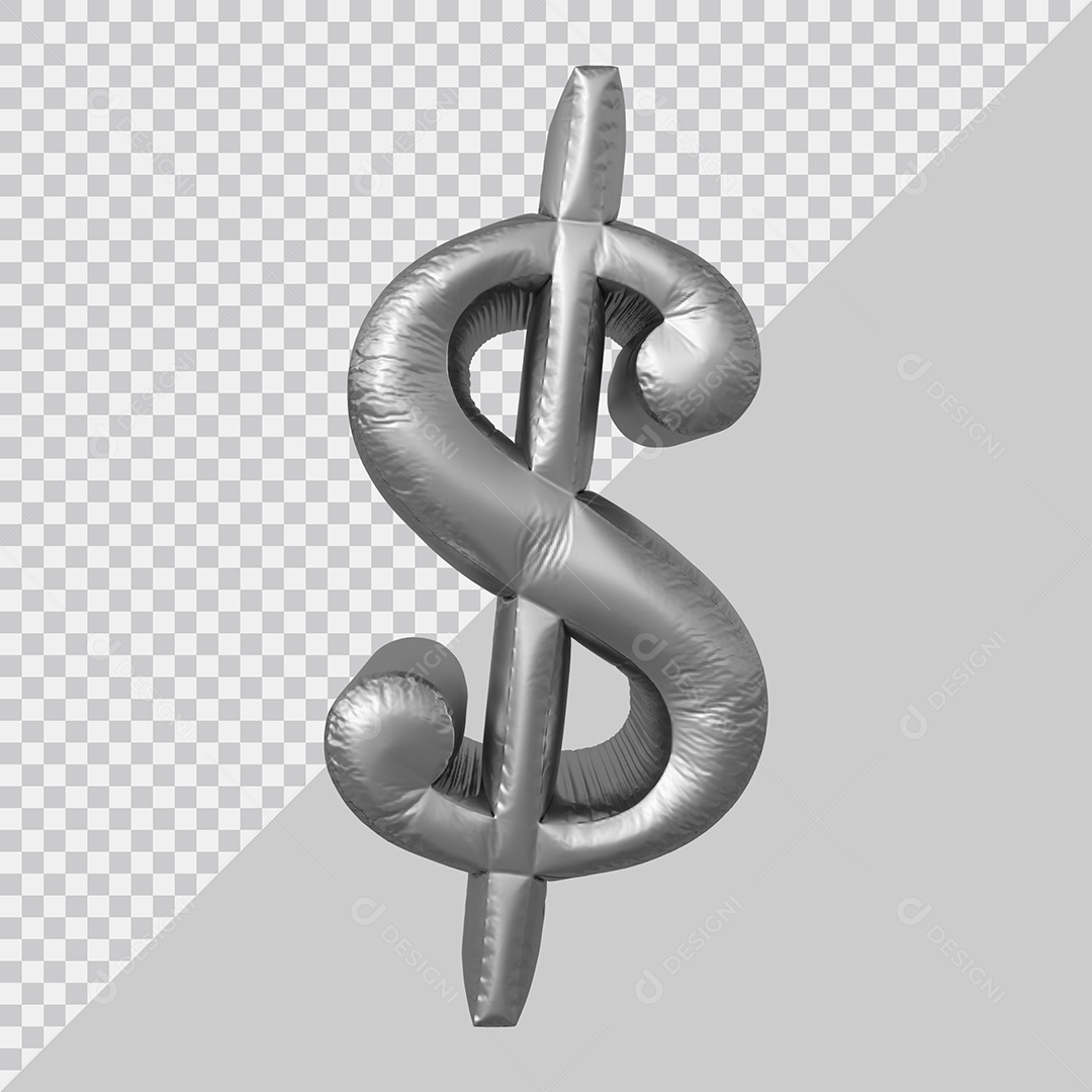 Elemento 3D Para Composição Símbolo do dólar $  Prata PSD