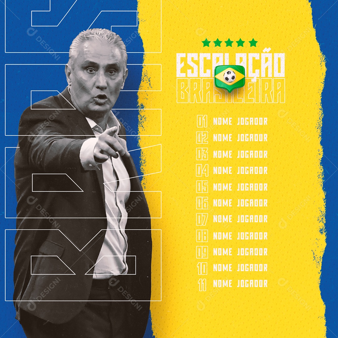 Escalação Brasileira Copa Mundo Futebol Social Media PSD Editável
