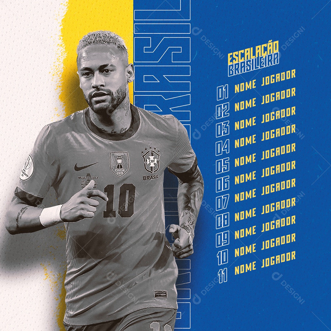 Escalação Brasileira Copa Mundo Futebol Social Media PSD Editável