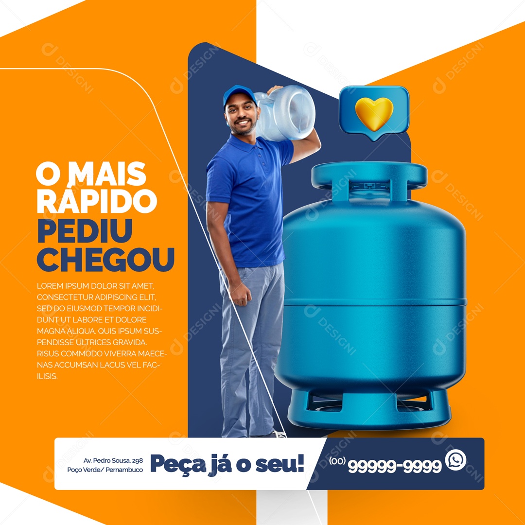 O Mais Rádio Pediu Chegou! Distribuidora de Gás de Cozinha Social Media PSD Editável