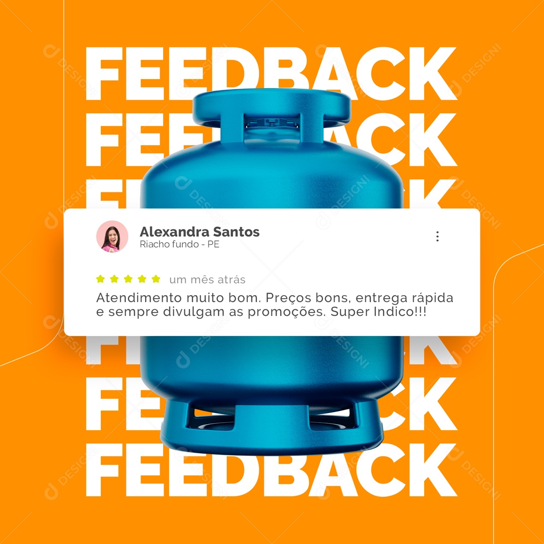 Feedback Atendimento Muito Bom Distribuidora de Gás de Cozinha Social Media PSD Editável