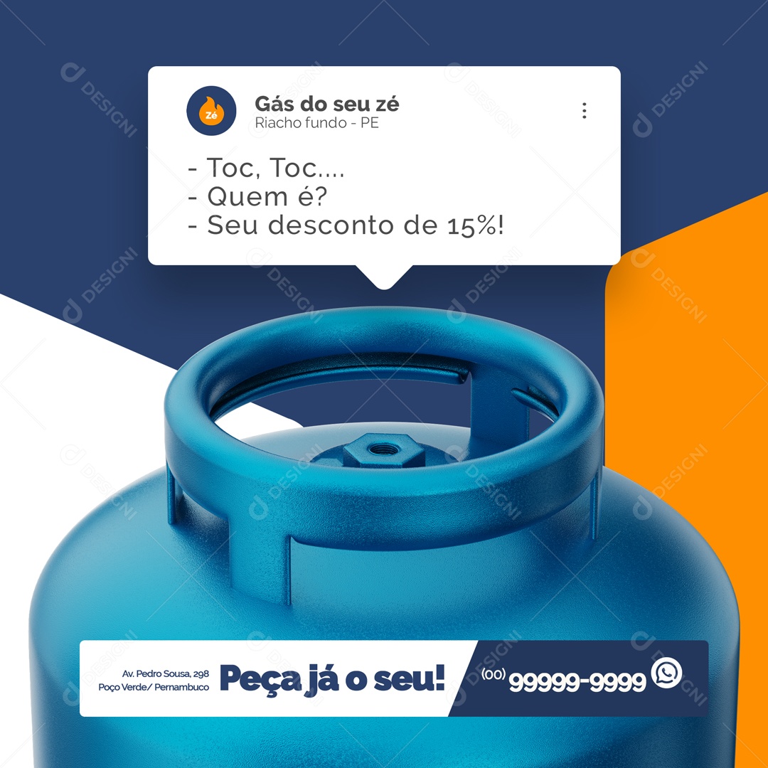 Peça já o Seu! Distribuidora de Gás de Cozinha  Social Media PSD Editável PSD Editável