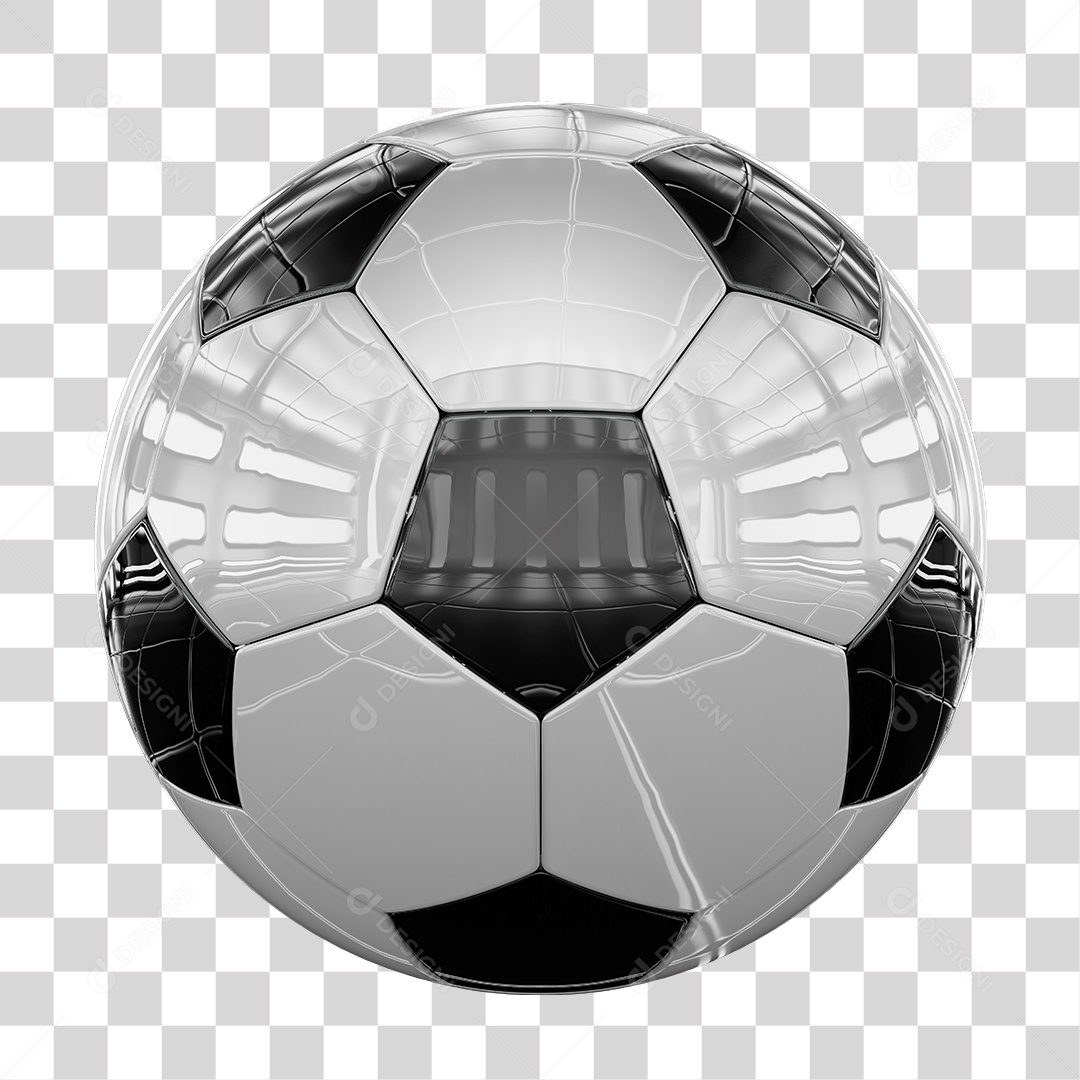 Bola de Futebol Preto e Branco Elemento 3D PNG Transparente