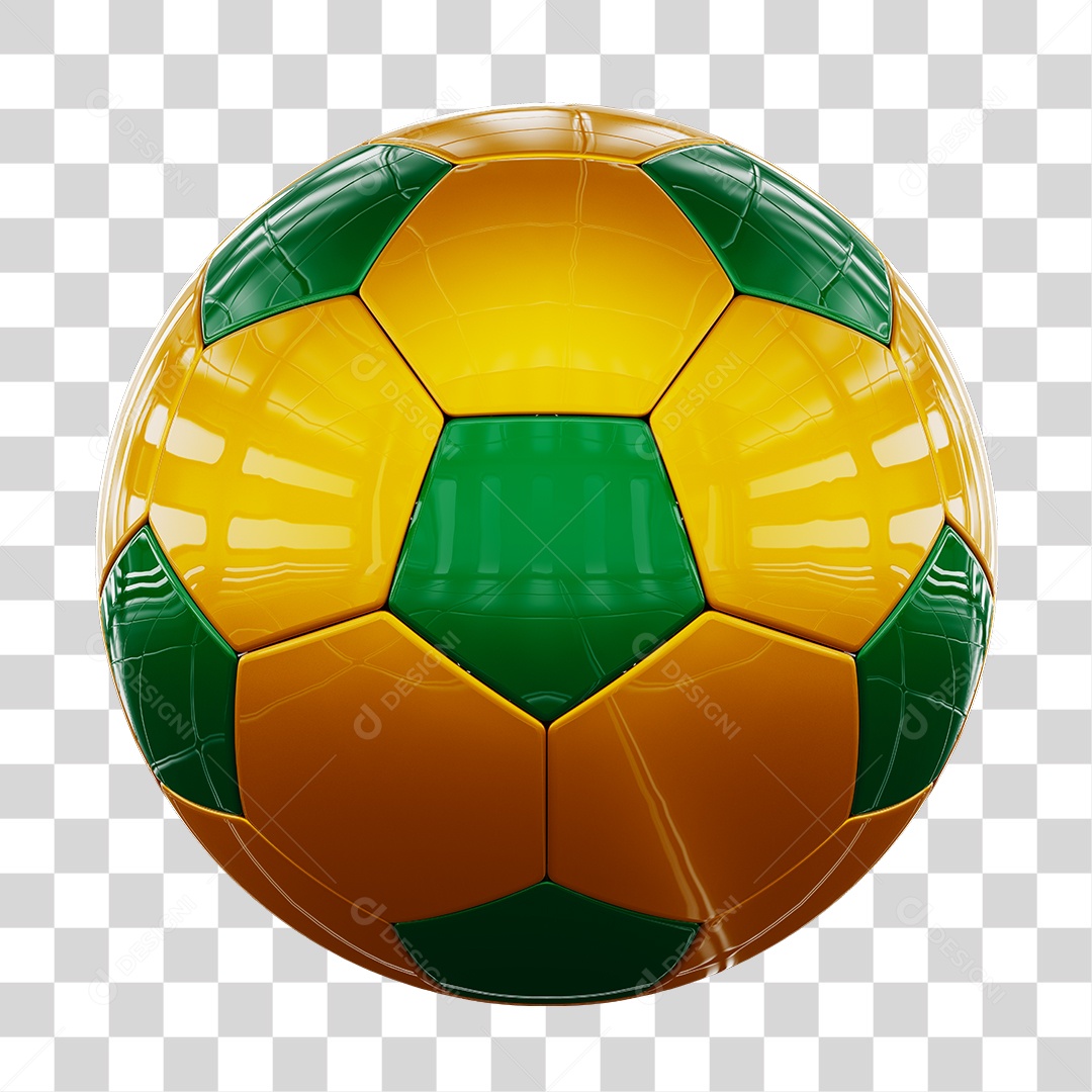 Bola de Futebol Verde e Amarelo Elemento 3D PNG Transparente