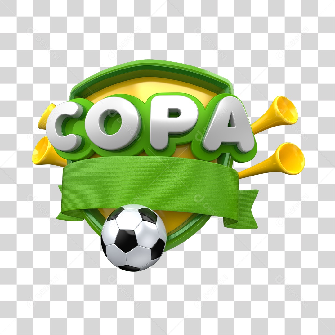 Selo 3D Copa Bola de Futebol e Brasão Para Composição PNG