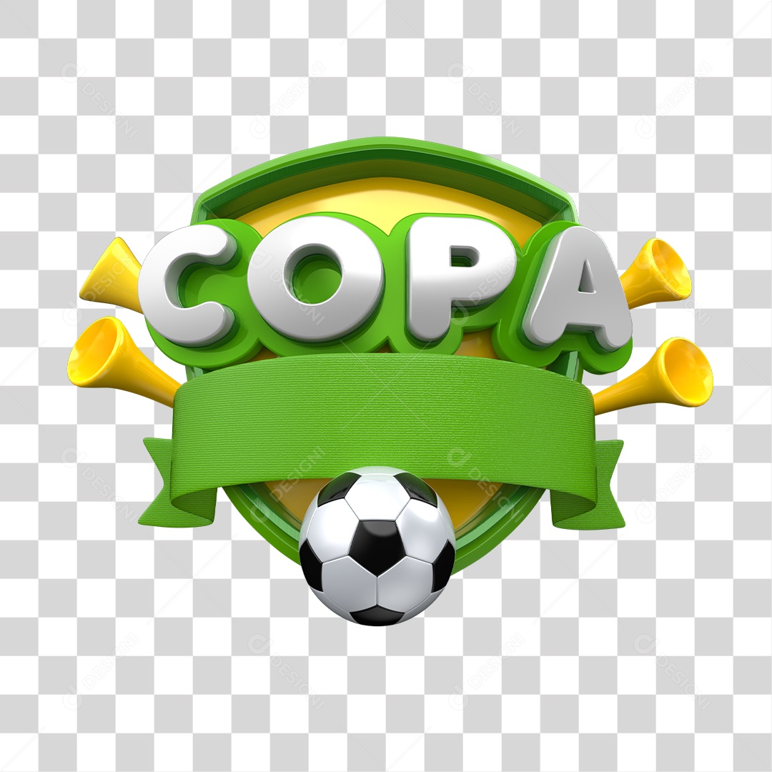 Selo 3D Copa Bola de Futebol e Brasão Para Composição PNG