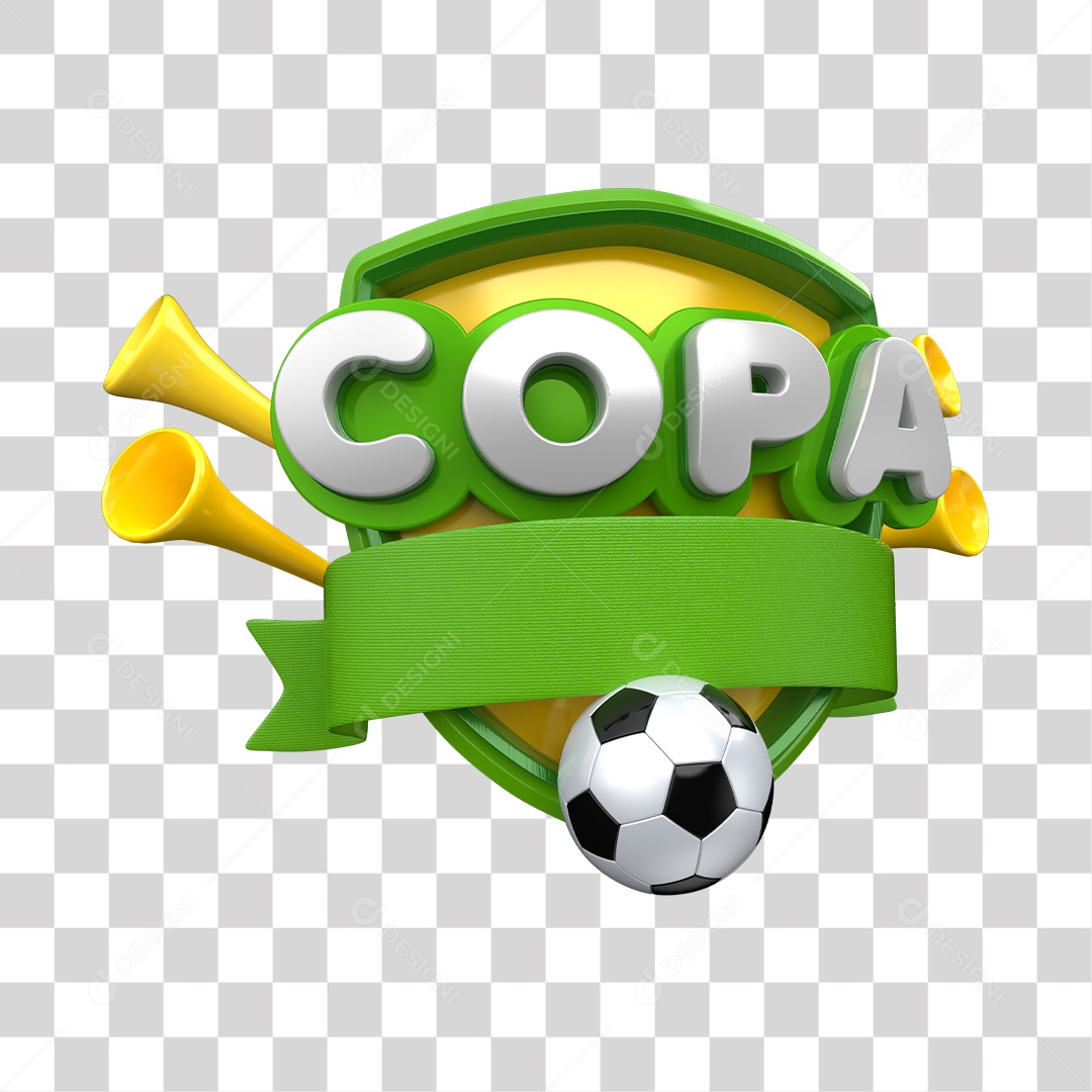 Selo 3D Copa Bola de Futebol e Brasão Para Composição PNG