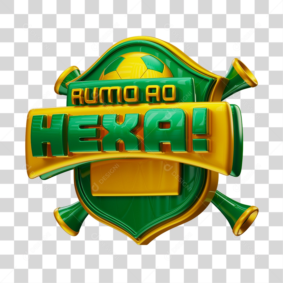 Selo 3D Rumo Ao Hexa Brasão Verde Para Composição PNG