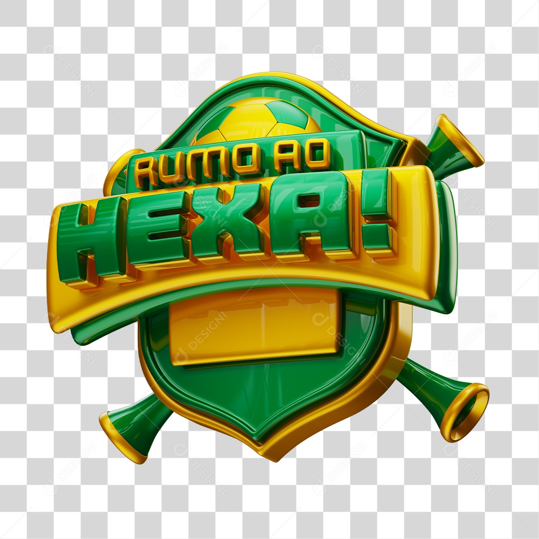 Selo 3D Rumo Ao Hexa Brasão Verde Para Composição PNG