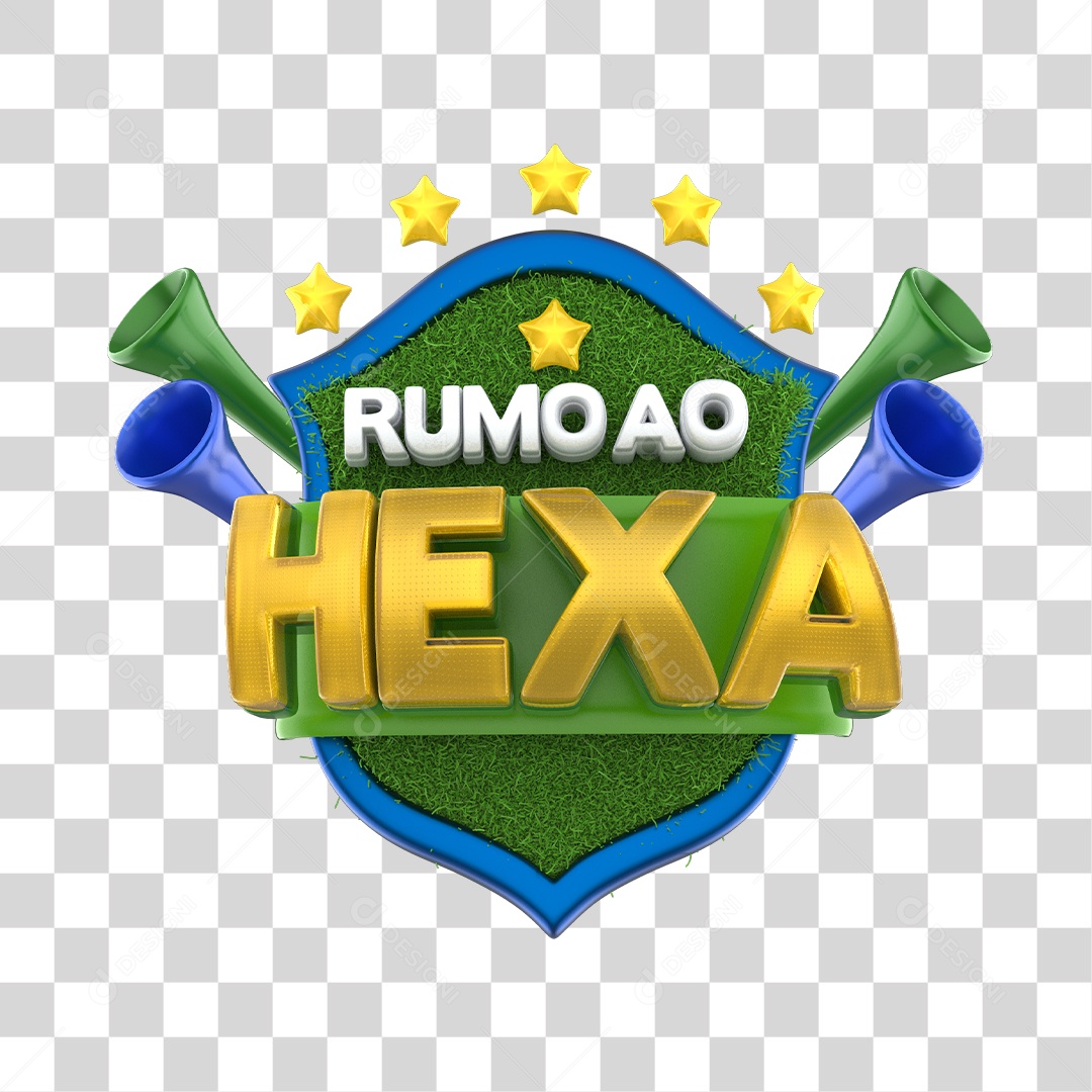 Selo 3D Rumo Ao Hexa Brasão Verde Para Composição PNG