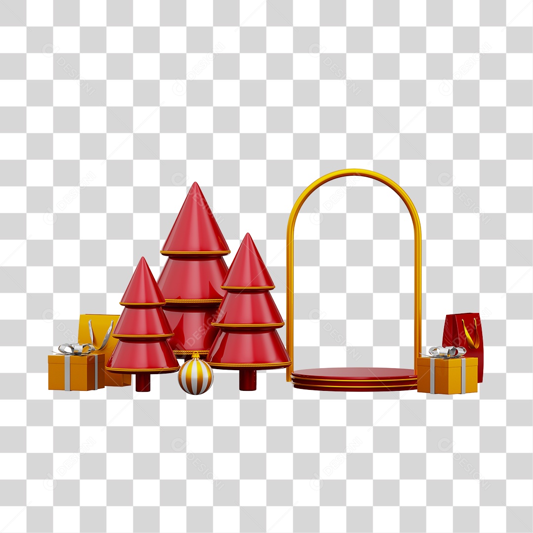Elementos 3D Arvores de Natal Com Enfeites Natalino PNG Transparente