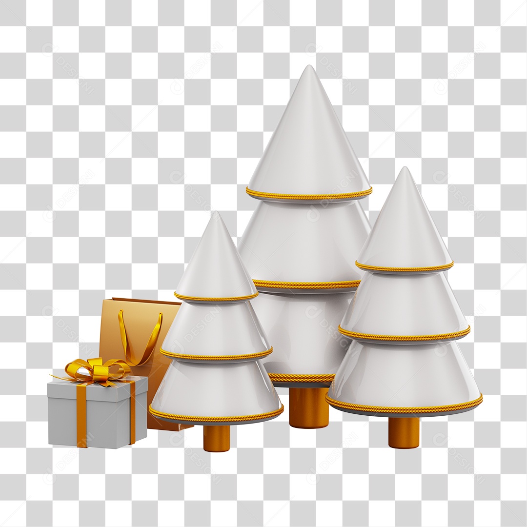 Elementos 3D Arvores de Natal Com Enfeites Natalino PNG Transparente