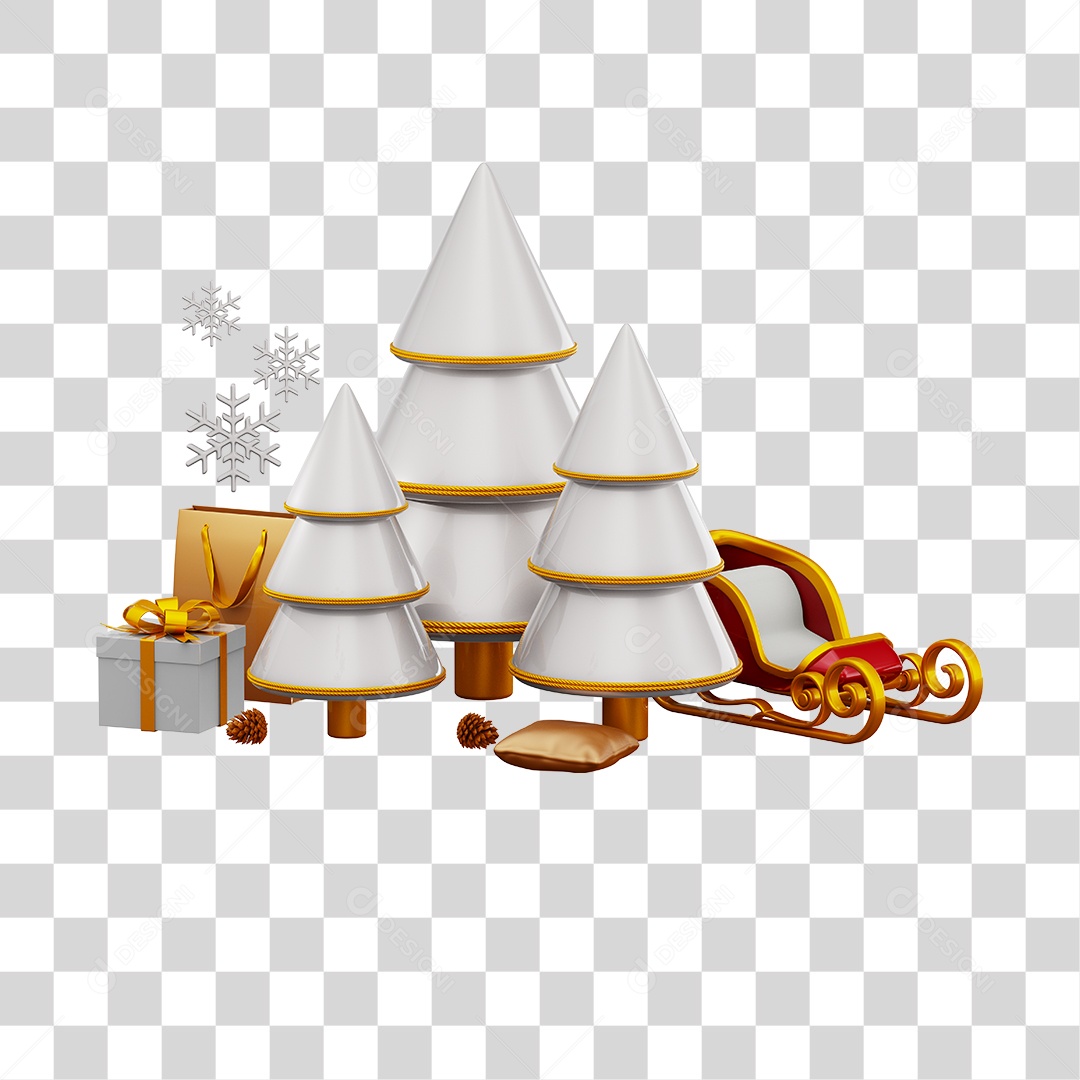 Elementos 3D Arvores de Natal Com Enfeites Natalino PNG Transparente