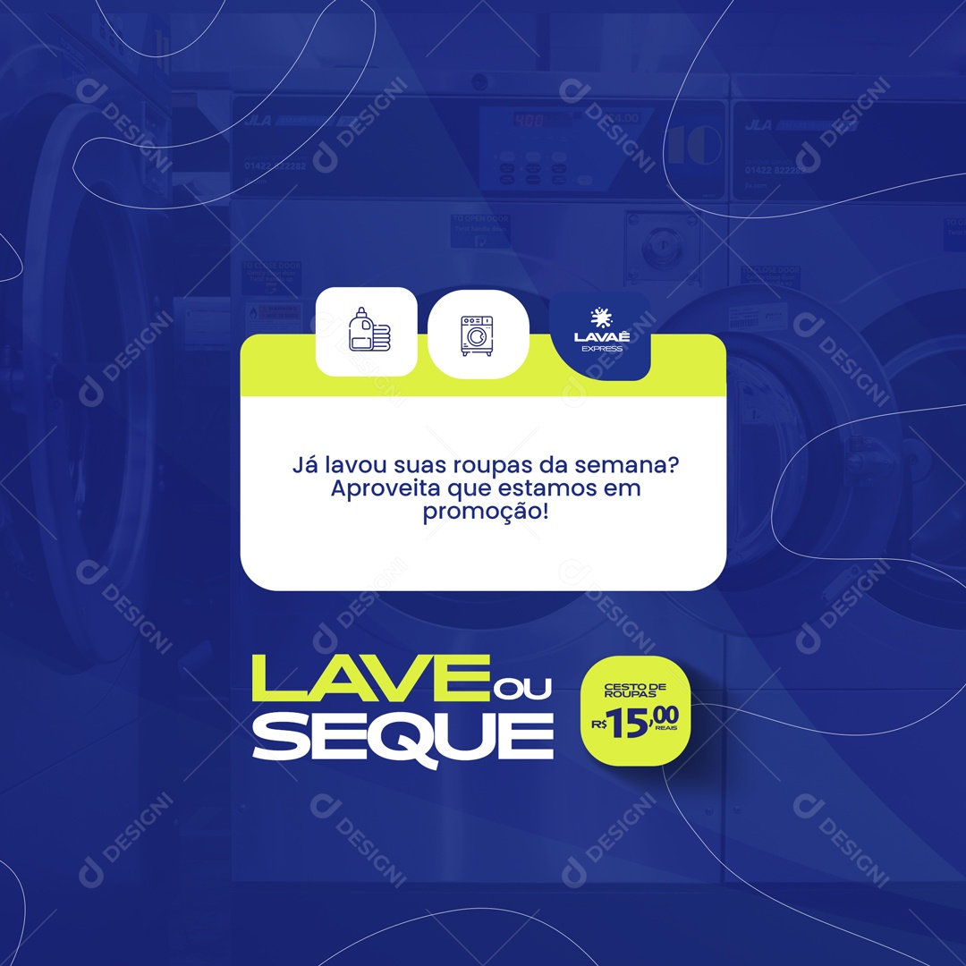 Lembrete Já Lavou sua Roupas da Semana? Lavanderia de Roupas Social Media PSD Editável