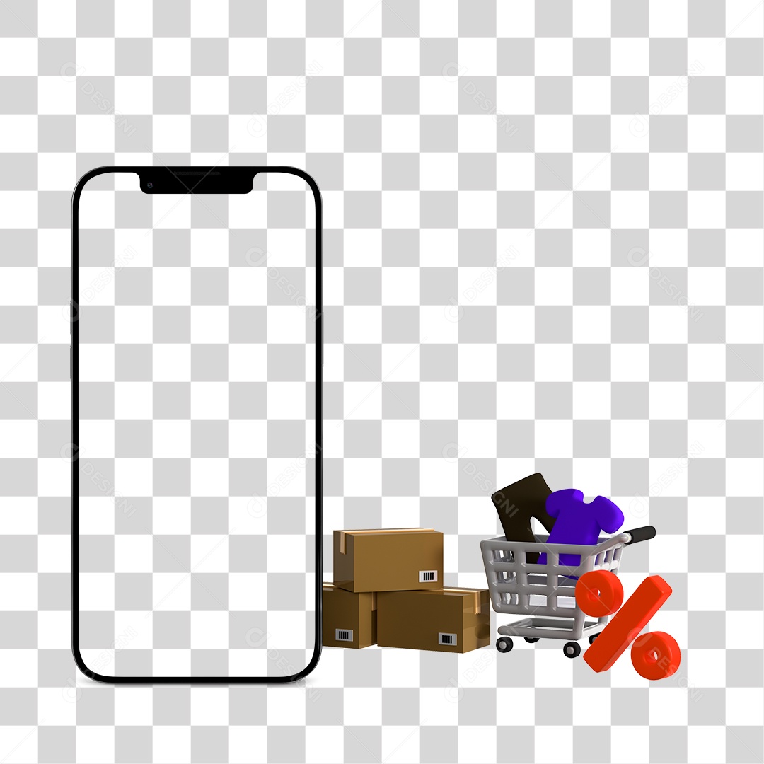 Moldura de Iphone com Caixas e Carrinho de Compras PNG Transparente Sem Fundo