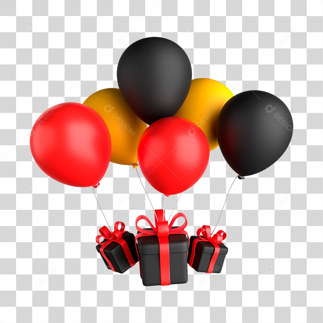 Balões e Caixa Presente 3D PNG Sem Fundo