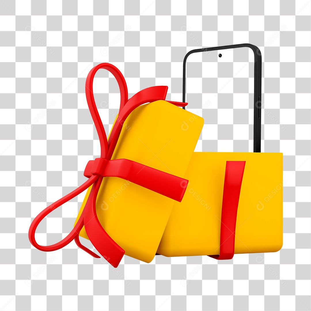 Caixa de Presente com celular 3D PNG Sem Fundo