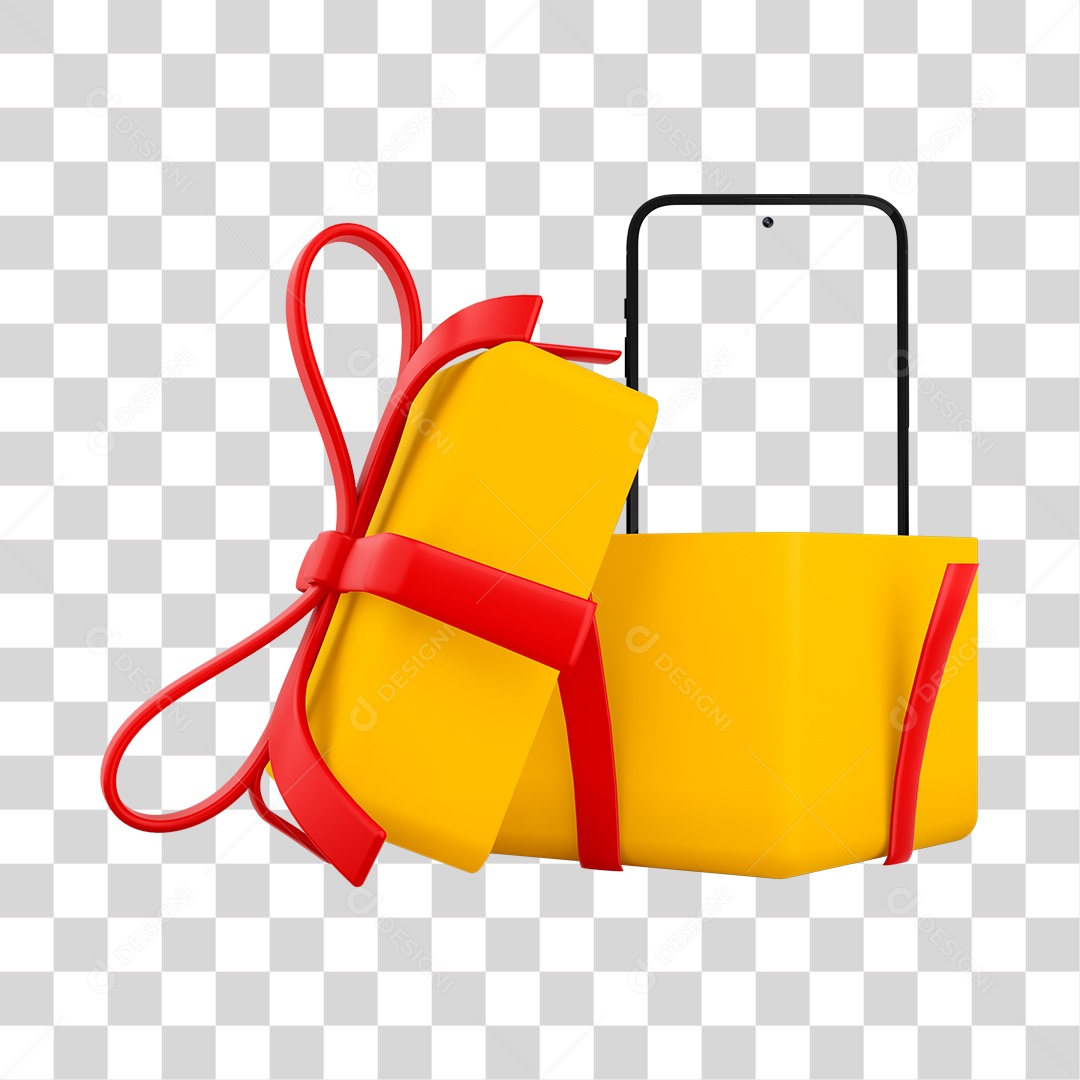 Caixa de Presente com celular 3D Sem Fundo PNG