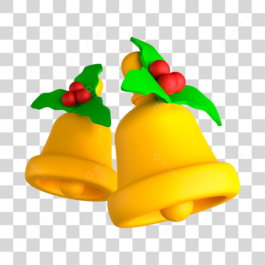 Dois Sinos de Natal 3D PNG Sem Fundo