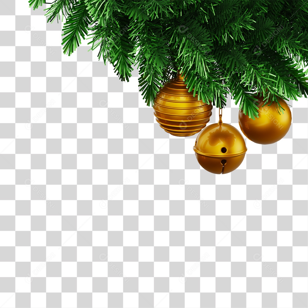 Arvores Natalina Dourada Com Enfeites Elemento 3D PNG Transparente