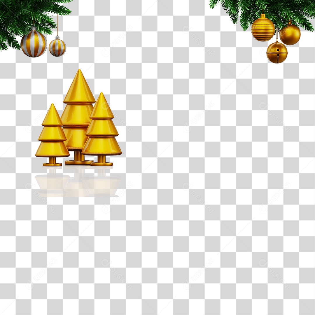 Arvores Natalina Dourada Com Enfeites Elemento 3D PNG Transparente