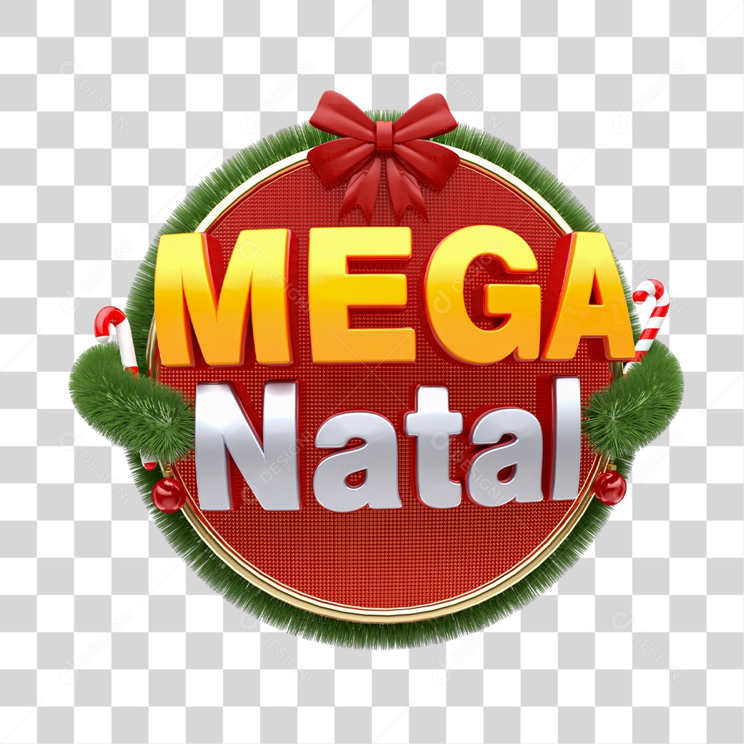 Selo 3D Mega Natal Com Enfeites Natalino PNG Transparente