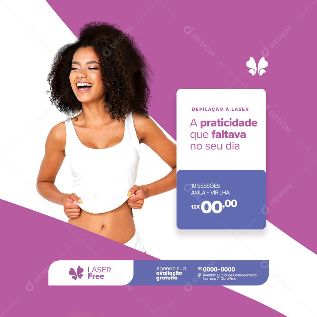 Depilação a Laser A Praticidade que Faltava no seu Dia Social Media PSD Editável