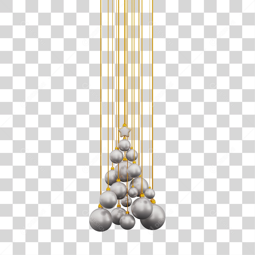 Bolas de Natal Penduradas Por Cordões Dourado Enfeites Natalino Elemento 3D PNG Transparente