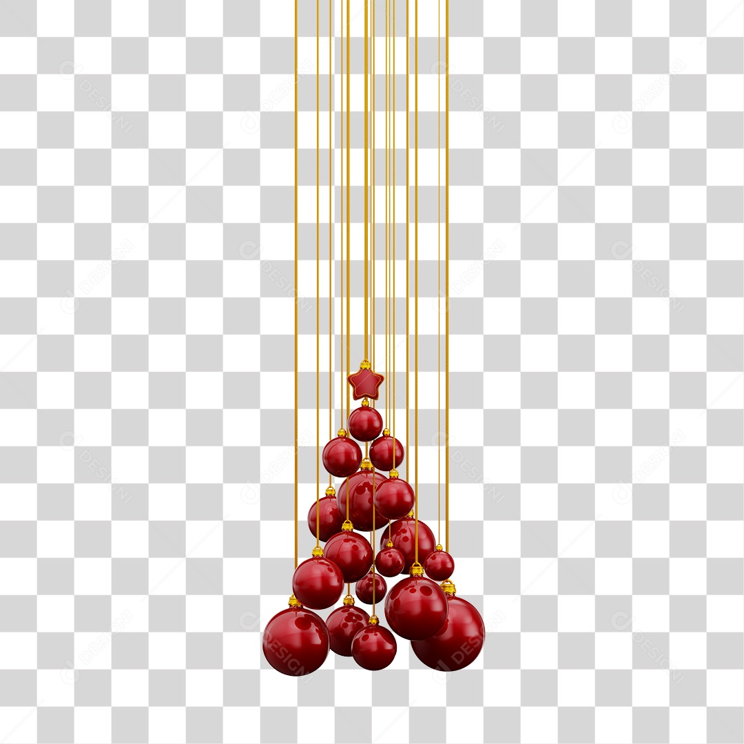 Bolas de Natal Penduradas Por Cordões Dourado Enfeites Natalino Elemento 3D PNG Transparente
