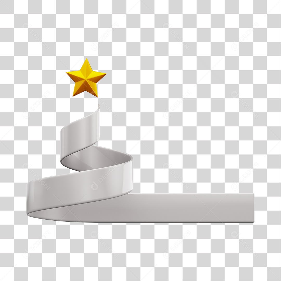 Enfeite Natalino Fita Branca Com Estrela Elemento 3D PNG Transparente